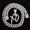 Men Women Hip Hop Iced Out Bling XO Letter Pendant Necklace with 13mm Miami Cuban Chain Necklaces Hiphop Jewelry