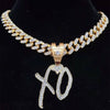 Men Women Hip Hop Iced Out Bling XO Letter Pendant Necklace with 13mm Miami Cuban Chain Necklaces Hiphop Jewelry