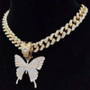 Men Women Hip Hop Iced Out Bling butterfly Pendant Necklace with 13mm Miami Cuban Chain HipHop Necklaces Charm Jewelry
