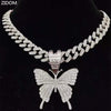 Men Women Hip Hop Iced Out Bling butterfly Pendant Necklace with 13mm Miami Cuban Chain HipHop Necklaces Charm Jewelry