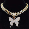 Men Women Hip Hop Iced Out Bling butterfly Pendant Necklace with 13mm Miami Cuban Chain HipHop Necklaces Charm Jewelry