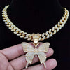 Men Women Hip Hop Iced Out Bling butterfly Pendant Necklace with 13mm Miami Cuban Chain HipHop Necklaces Charm Jewelry