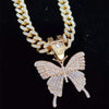 Men Women Hip Hop Iced Out Bling butterfly Pendant Necklace with 13mm Miami Cuban Chain HipHop Necklaces Charm Jewelry
