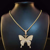 Men Women Hip Hop Iced Out Bling butterfly Pendant Necklace with 13mm Miami Cuban Chain HipHop Necklaces Charm Jewelry