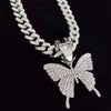 Men Women Hip Hop Iced Out Bling butterfly Pendant Necklace with 13mm Miami Cuban Chain HipHop Necklaces Charm Jewelry