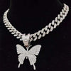 Men Women Hip Hop Iced Out Bling butterfly Pendant Necklace with 13mm Miami Cuban Chain HipHop Necklaces Charm Jewelry