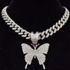Men Women Hip Hop Iced Out Bling butterfly Pendant Necklace with 13mm Miami Cuban Chain HipHop Necklaces Charm Jewelry