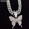 Men Women Hip Hop Iced Out Bling butterfly Pendant Necklace with 13mm Width Cuban Chain HipHop Necklaces Charm Jewelry