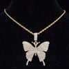 Men Women Hip Hop Iced Out Bling butterfly Pendant Necklace with 13mm Width Cuban Chain HipHop Necklaces Charm Jewelry