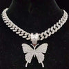 Men Women Hip Hop Iced Out Bling butterfly Pendant Necklace with 13mm Width Cuban Chain HipHop Necklaces Charm Jewelry