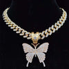 Men Women Hip Hop Iced Out Bling butterfly Pendant Necklace with 13mm Width Cuban Chain HipHop Necklaces Charm Jewelry