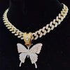 Men Women Hip Hop Iced Out Bling butterfly Pendant Necklace with 13mm Width Cuban Chain HipHop Necklaces Charm Jewelry