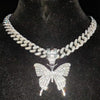 Men Women Hip Hop Iced Out Bling butterfly Pendant Necklace with 13mm Width Cuban Chain HipHop Necklaces Charm Jewelry