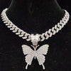 Men Women Hip Hop Iced Out Bling butterfly Pendant Necklace with 13mm Width Cuban Chain HipHop Necklaces Charm Jewelry