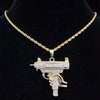 Men Women Hip Hop Iced Out Bling submachine gun Pendant Necklace 13mm rhombus Cuban Chain HipHop Necklaces Charm Jewelry