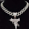 Men Women Hip Hop Iced Out Bling submachine gun Pendant Necklace 13mm rhombus Cuban Chain HipHop Necklaces Charm Jewelry
