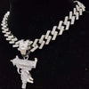 Men Women Hip Hop Iced Out Bling submachine gun Pendant Necklace 13mm rhombus Cuban Chain HipHop Necklaces Charm Jewelry