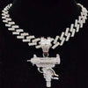 Men Women Hip Hop Iced Out Bling submachine gun Pendant Necklace 13mm rhombus Cuban Chain HipHop Necklaces Charm Jewelry