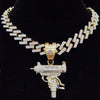 Men Women Hip Hop Iced Out Bling submachine gun Pendant Necklace 13mm rhombus Cuban Chain HipHop Necklaces Charm Jewelry