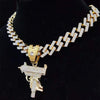 Men Women Hip Hop Iced Out Bling submachine gun Pendant Necklace 13mm rhombus Cuban Chain HipHop Necklaces Charm Jewelry