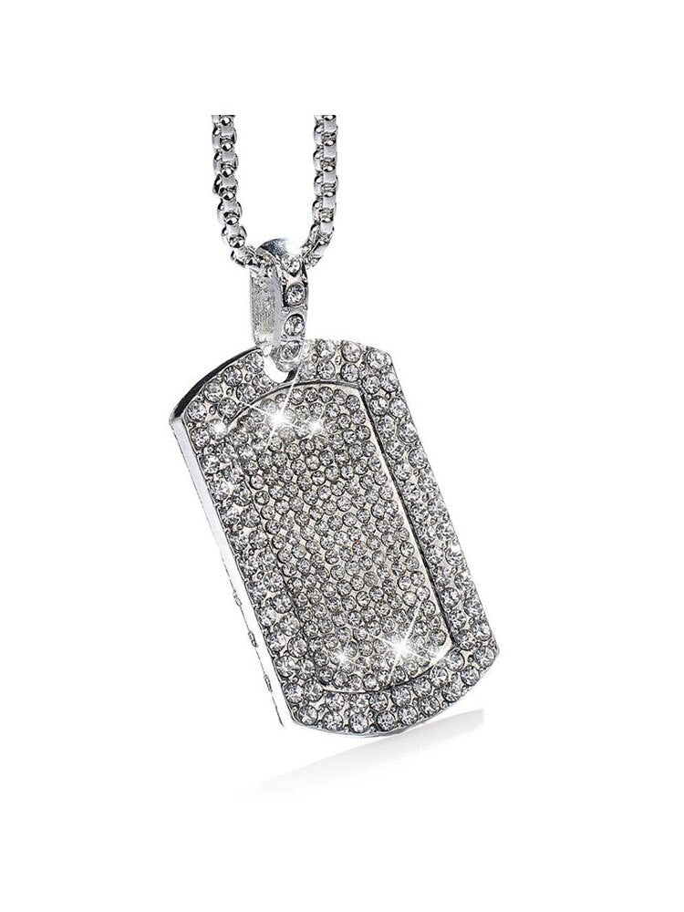 Men Women Hip Hop Iced Out Crystal Dog Tag Pendant Necklaces Statement Chain Gold Silver Plated Party Club Jewelry