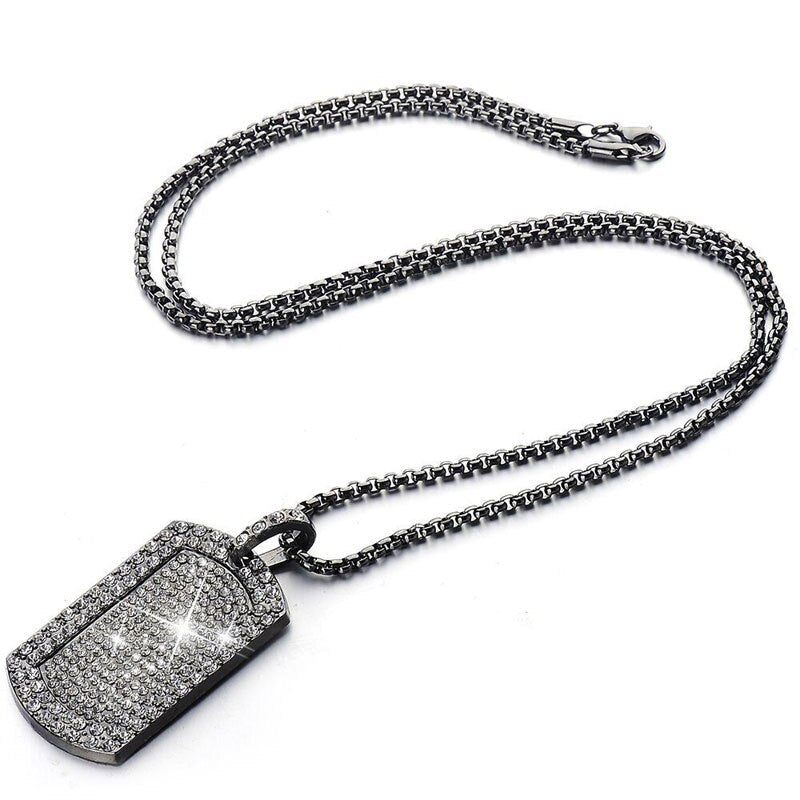 Men Women Hip Hop Iced Out Crystal Dog Tag Pendant Necklaces Statement Chain Gold Silver Plated Party Club Jewelry