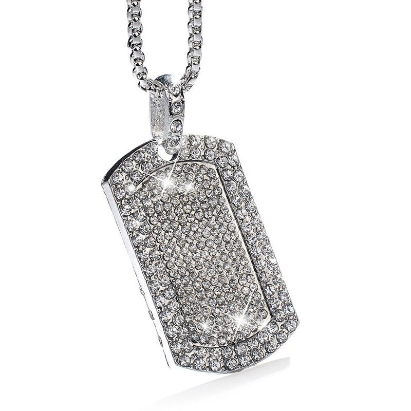 Men Women Hip Hop Iced Out Crystal Dog Tag Pendant Necklaces Statement Chain Gold Silver Plated Party Club Jewelry
