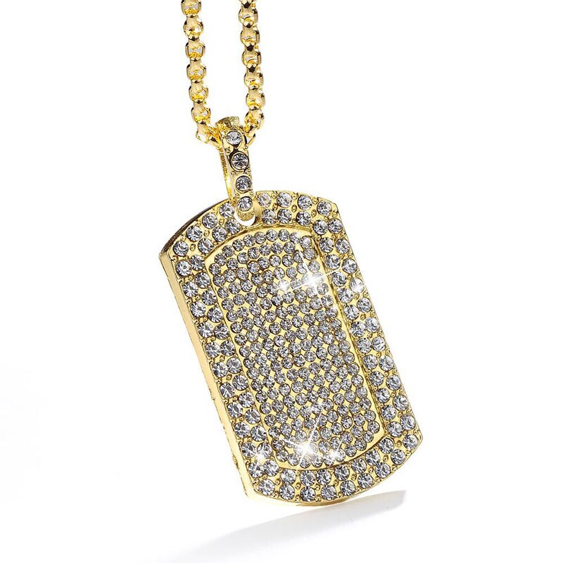 Men Women Hip Hop Iced Out Crystal Dog Tag Pendant Necklaces Statement Chain Gold Silver Plated Party Club Jewelry
