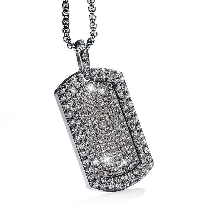 Men Women Hip Hop Iced Out Crystal Dog Tag Pendant Necklaces Statement Chain Gold Silver Plated Party Club Jewelry