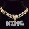 Men Women Hip Hop KING QUEEN Letter Pendant Necklace with 13mm Miami Cuban Chain Iced Out Bling HipHop Necklaces  Jewelry