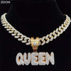 Men Women Hip Hop KING QUEEN Letter Pendant Necklace with 13mm Miami Cuban Chain Iced Out Bling HipHop Necklaces  Jewelry