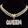 Men Women Hip Hop KING QUEEN Letter Pendant Necklace with 13mm Miami Cuban Chain Iced Out Bling HipHop Necklaces Jewelry