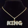 Men Women Hip Hop KING QUEEN Letter Pendant Necklace with 13mm Miami Cuban Chain Iced Out Bling HipHop Necklaces Jewelry