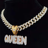 Men Women Hip Hop KING QUEEN Letter Pendant Necklace with 13mm Miami Cuban Chain Iced Out Bling HipHop Necklaces  Jewelry