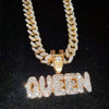 Men Women Hip Hop KING QUEEN Letter Pendant Necklace with 13mm Miami Cuban Chain Iced Out Bling HipHop Necklaces  Jewelry