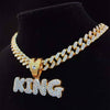 Men Women Hip Hop KING QUEEN Letter Pendant Necklace with 13mm Miami Cuban Chain Iced Out Bling HipHop Necklaces Jewelry