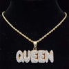 Men Women Hip Hop KING QUEEN Letter Pendant Necklace with 13mm Miami Cuban Chain Iced Out Bling HipHop Necklaces Jewelry