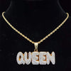 Men Women Hip Hop KING QUEEN Letter Pendant Necklace with 13mm Miami Cuban Chain Iced Out Bling HipHop Necklaces Jewelry