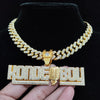 Men Women Hip Hop KONDE BOY Letter Pendant Necklace with 13mm Cuban Chain Iced Out Bling HipHop Necklaces Jewelry
