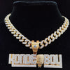 Men Women Hip Hop KONDE BOY Letter Pendant Necklace with 13mm Cuban Chain Iced Out Bling HipHop Necklaces Jewelry
