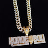 Men Women Hip Hop KONDE BOY Letter Pendant Necklace with 13mm Cuban Chain Iced Out Bling HipHop Necklaces Jewelry