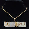 Men Women Hip Hop KONDE BOY Letter Pendant Necklace with 13mm Cuban Chain Iced Out Bling HipHop Necklaces Jewelry