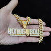 Men Women Hip Hop KONDE BOY Letter Pendant Necklace with 13mm Cuban Chain Iced Out Bling HipHop Necklaces Jewelry