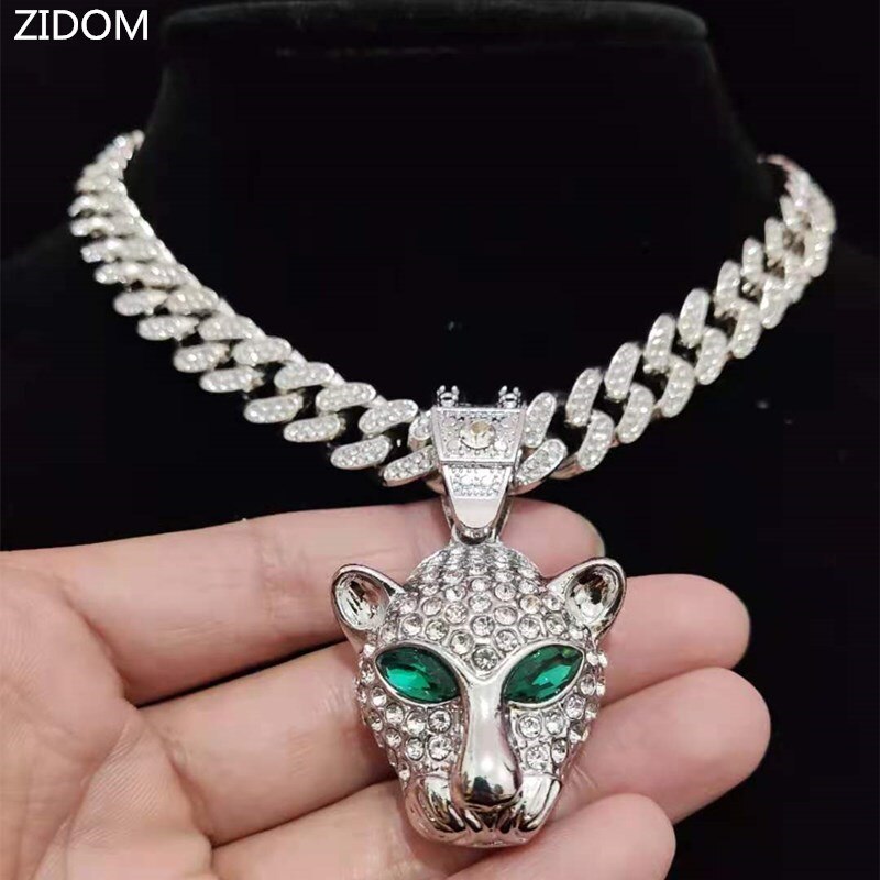 Men Women Hip Hop Leopard Pendant Necklace Miami Cuban Chain Iced Out Bling HipHop animal Necklaces Charm Jewelry
