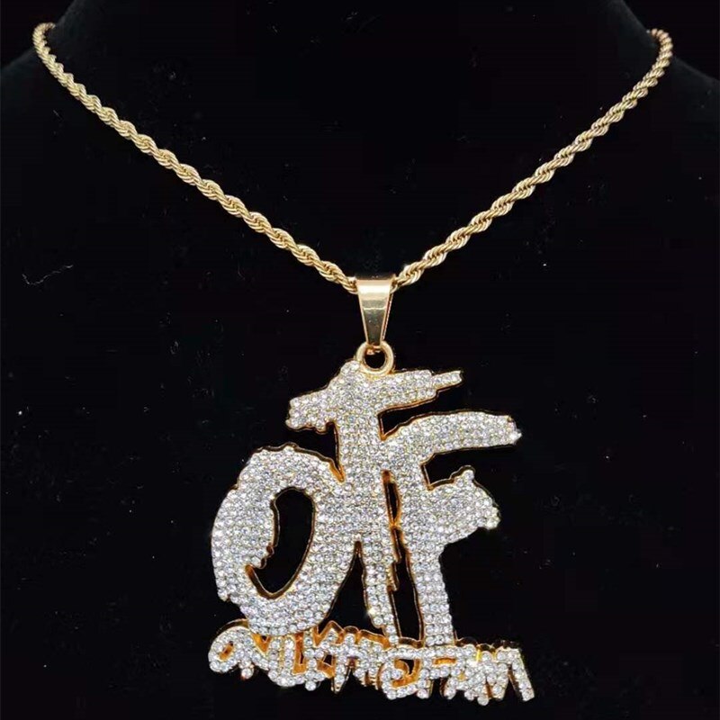 Men Women Hip Hop ONLY THE FAMILY Letter Pendant Necklace with 13mm Miami Cuban Chain Iced c25ed5ee 5bf4 469f 9a31