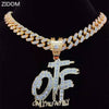 Men Women Hip Hop ONLY THE FAMILY Letters Pendant Necklace with 13mm Miami Cuban Chain Iced Out Bling HipHop Necklaces Jewelry