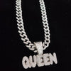 Men Women Hip Hop Queen Letter Pendant Necklace 13mm Crystal Cuban Chain HipHop Iced Out Bling Necklaces Charm Jewelry