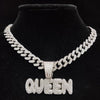 Men Women Hip Hop Queen Letter Pendant Necklace 13mm Crystal Cuban Chain HipHop Iced Out Bling Necklaces Charm Jewelry