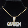 Men Women Hip Hop Queen Letter Pendant Necklace 13mm Crystal Cuban Chain HipHop Iced Out Bling Necklaces Charm Jewelry