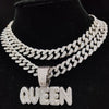 Men Women Hip Hop Queen Letter Pendant Necklace 13mm Crystal Cuban Chain HipHop Iced Out Bling Necklaces Charm Jewelry